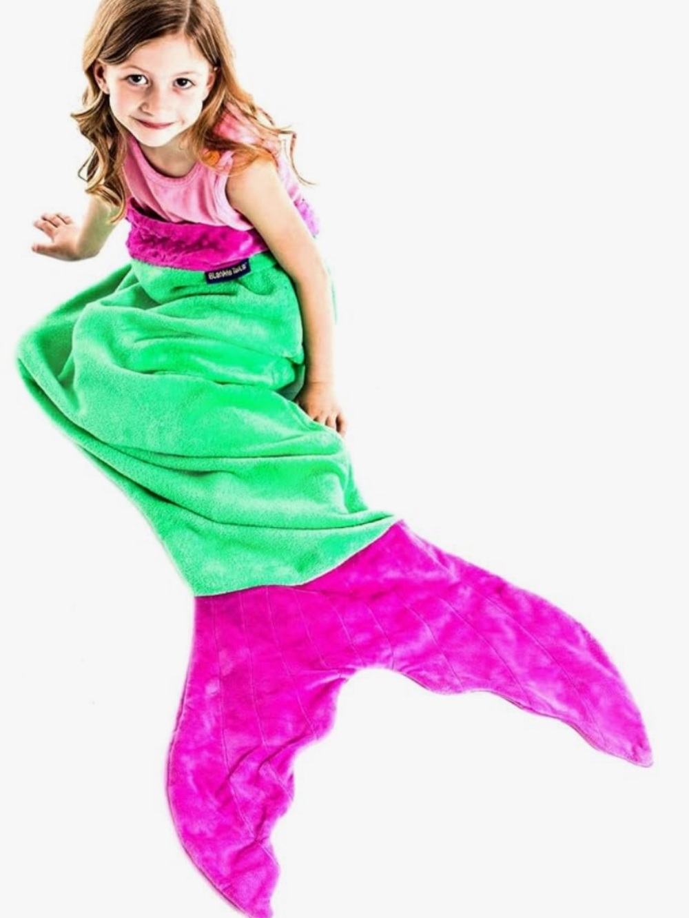 Girls Mermaid Tail Blankets in Bright pink & blue, or turquoise & green